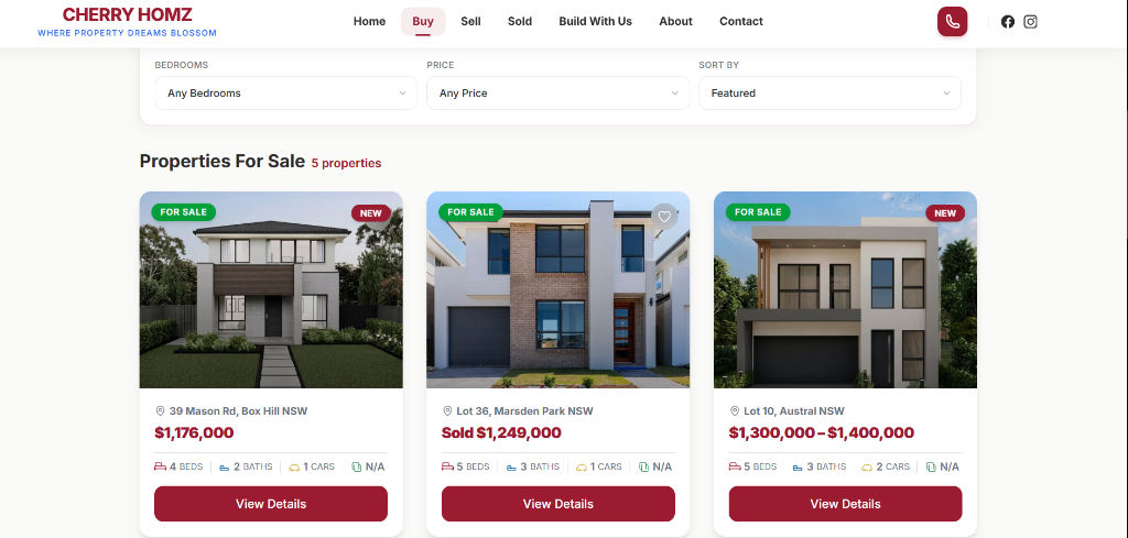 Cherry Homz real estate website developed by Astra Digital Solutions