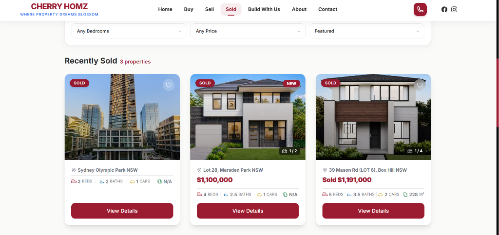 Cherry Homz real estate website developed by Astra Digital Solutions